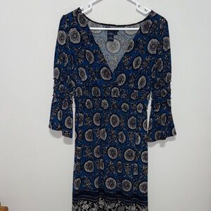Max Edition Navy Paisley Long Sleeve Dress